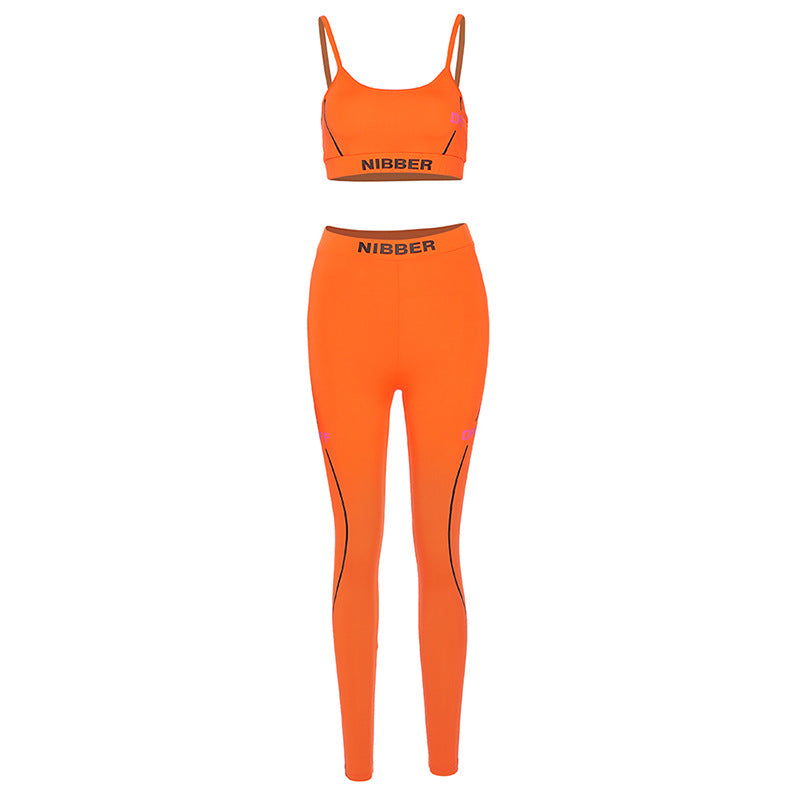 SL Conjunto de dos piezas de camiseta sin mangas deportiva informal para mujer con leggings a rayas