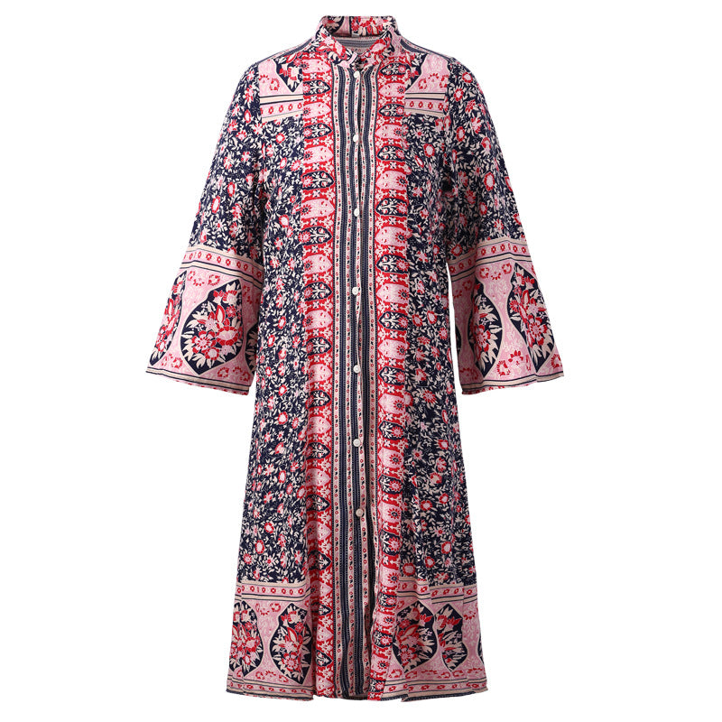 S-XL Women Casual Long Sleeve Bohemia Beach Dress