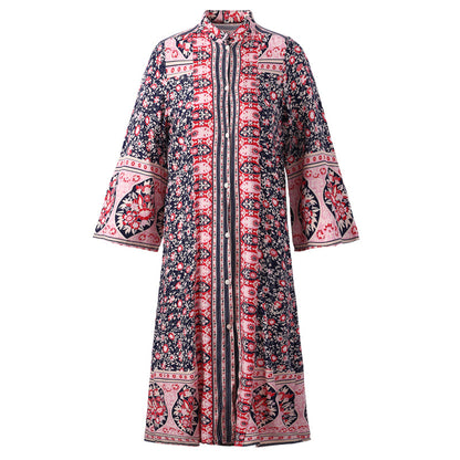 S-XL Women Casual Long Sleeve Bohemia Beach Dress