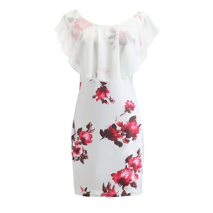 S-4XL Women Casual Flower Printing Ruffled Casual Dress