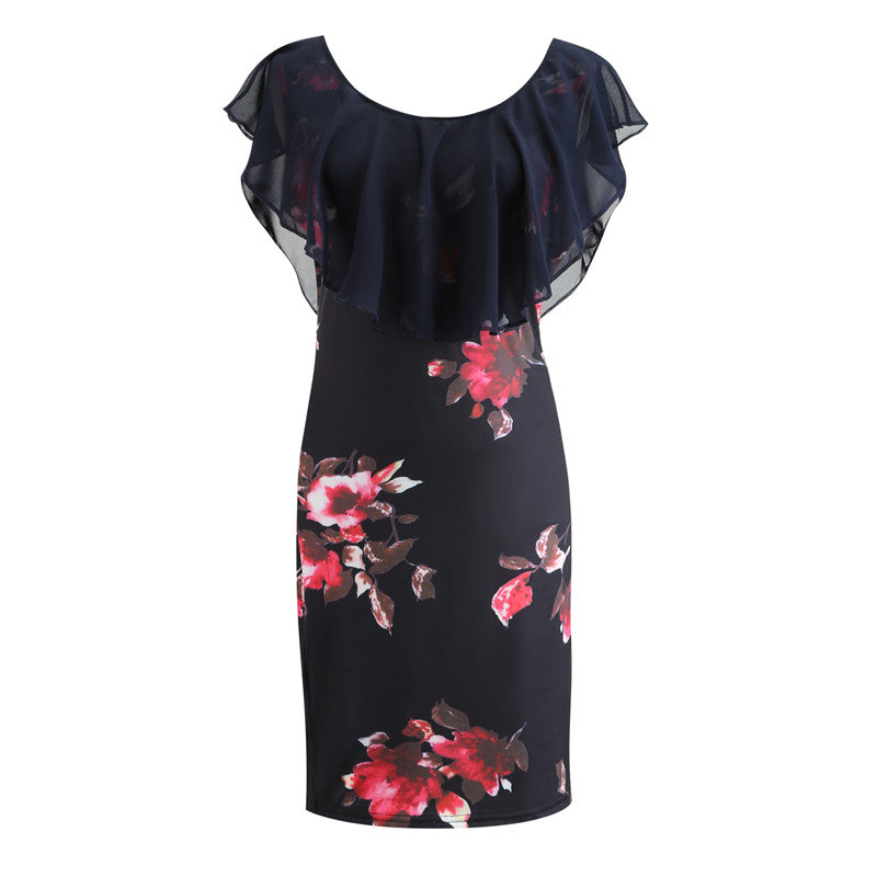 S-4XL Women Casual Flower Printing Ruffled Casual Dress