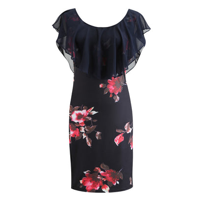 S-4XL Women Casual Flower Printing Ruffled Casual Dress