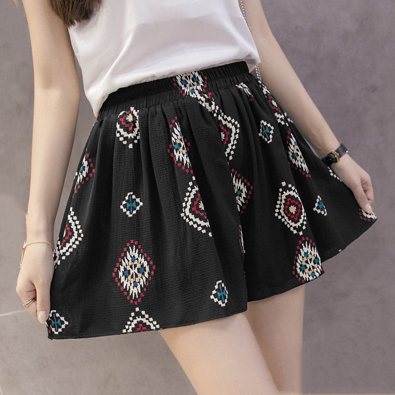 S-XXXL Women Casual Loose Floral Print Chiffon Shorts