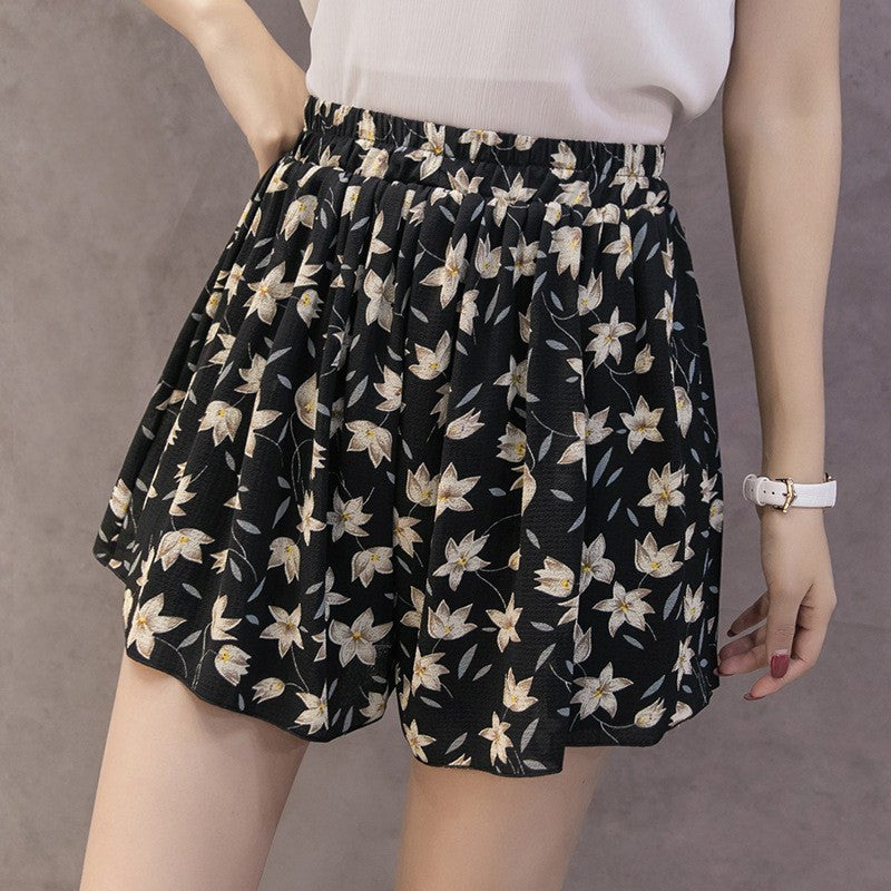 S-XXXL Women Casual Loose Floral Print Chiffon Shorts