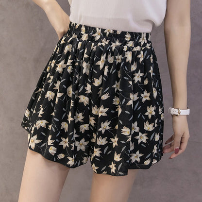 S-XXXL Women Casual Loose Floral Print Chiffon Shorts