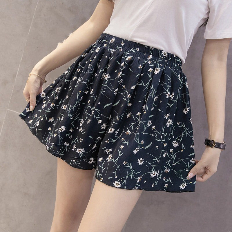 S-XXXL Women Casual Loose Floral Print Chiffon Shorts