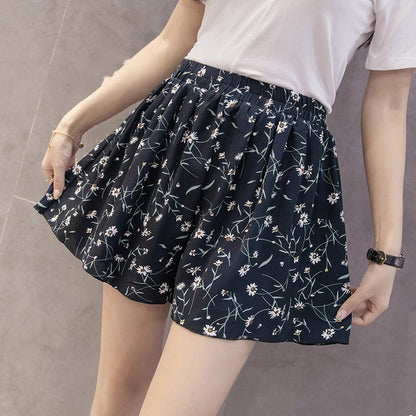 S-XXXL Women Casual Loose Floral Print Chiffon Shorts