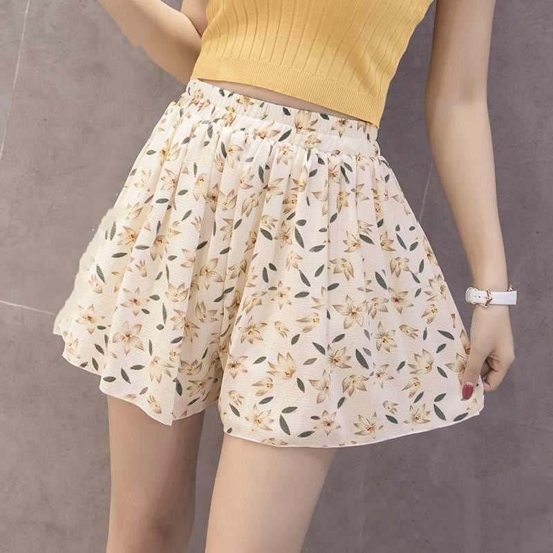 S-XXXL Women Casual Loose Floral Print Chiffon Shorts