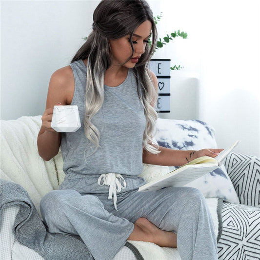 S-XL Women Casual Solid Color Sleeveless Wide Leg Jumpsuits