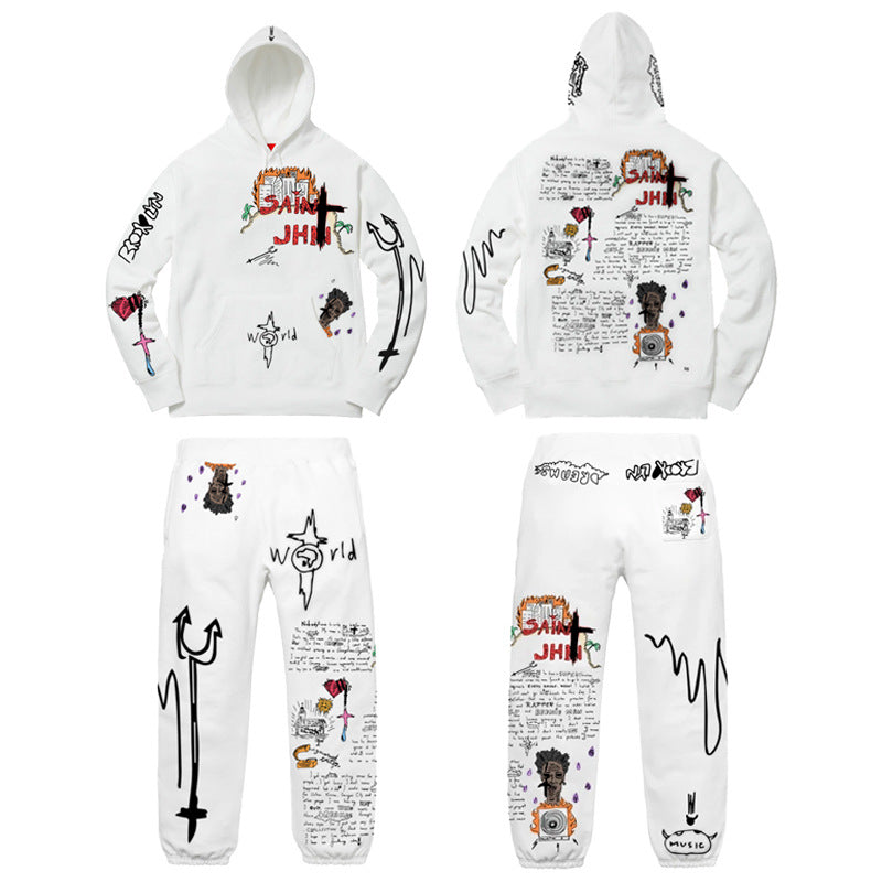 Conjuntos de dos piezas con sudadera y pantalón con estampado de grafiti informal para mujer tallas S-2XL