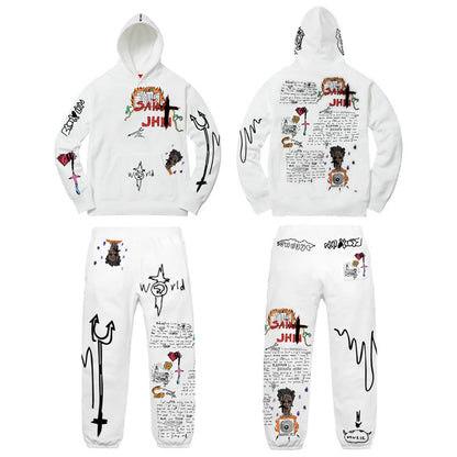Conjuntos de dos piezas con sudadera y pantalón con estampado de grafiti informal para mujer tallas S-2XL
