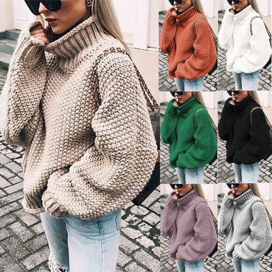 S-XXL Women Casual Turtleneck Dolman Sleeve Sweater