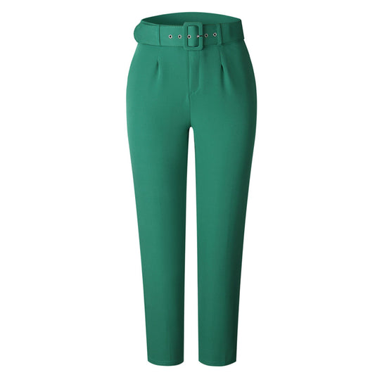 Pantalones casuales de cintura alta de color liso para mujer tallas S-3XL