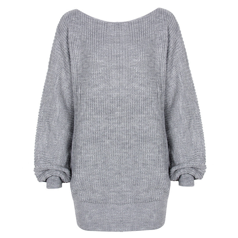 Vestido mini de punto de manga larga de color liso informal para mujer de otoño e invierno