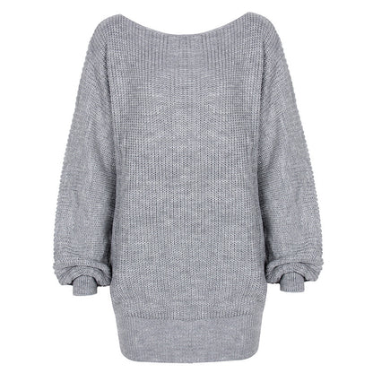 Vestido mini de punto de manga larga de color liso informal para mujer de otoño e invierno