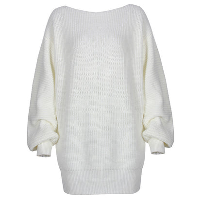 Vestido mini de punto de manga larga de color liso informal para mujer de otoño e invierno