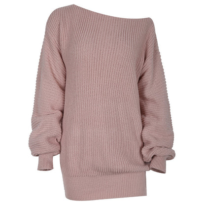 Vestido mini de punto de manga larga de color liso informal para mujer de otoño e invierno