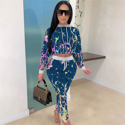 Conjunto de dos piezas con capucha y pantalón tie-dye informal para mujer tallas S-2XL