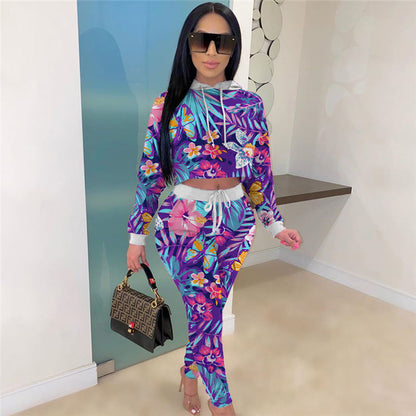 Conjunto de dos piezas con capucha y pantalón tie-dye informal para mujer tallas S-2XL