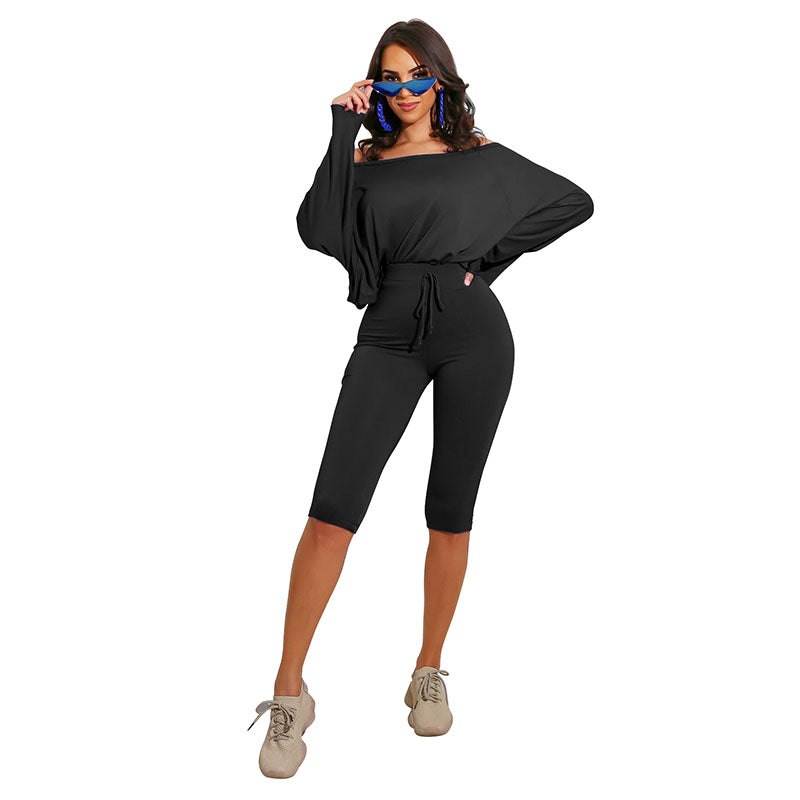Conjunto de dos piezas de top y pantalones cortos holgados con cuello redondo para mujer, tallas S-XL