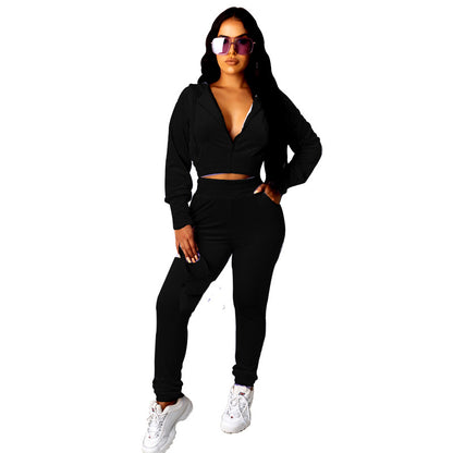 Conjunto de dos piezas de sudadera y pantalón de terciopelo de color liso informal para mujer tallas S-XL