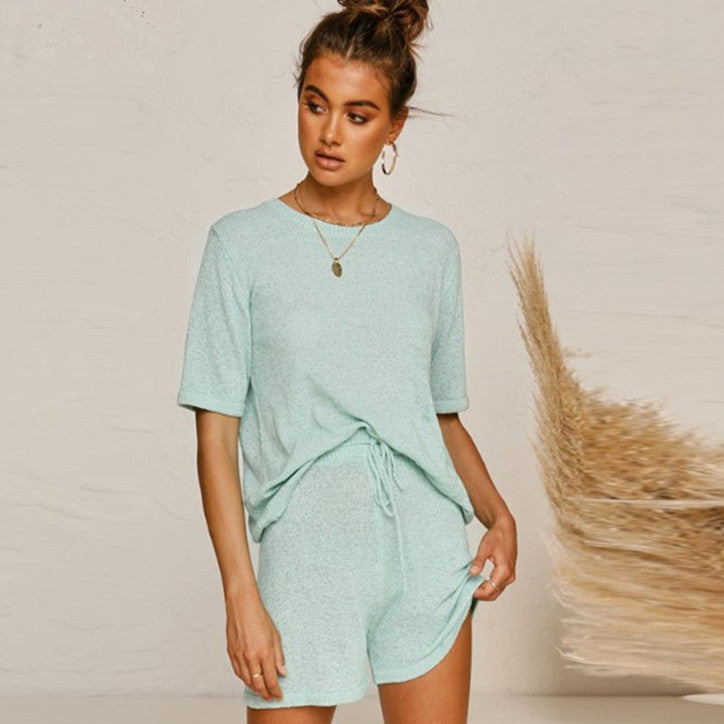 Conjunto de dos piezas de top y pantalones cortos holgados de color liso para mujer tallas S-XL