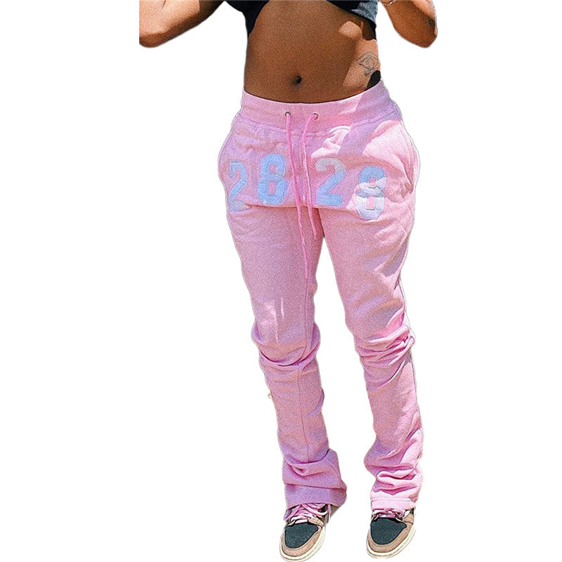 S-2xl Women Fashion Letter Embroidered Casual Pants