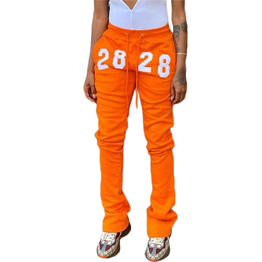 Pantalones casuales con letras bordadas para mujer, tallas S-2xl