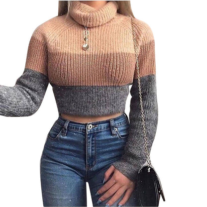 SL Mujeres Moda Cuello Alto Contraste Color Casual Prendas de Punto