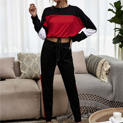 Conjunto de dos piezas de top y pantalón con bloques de color informales para mujer tallas S-XL