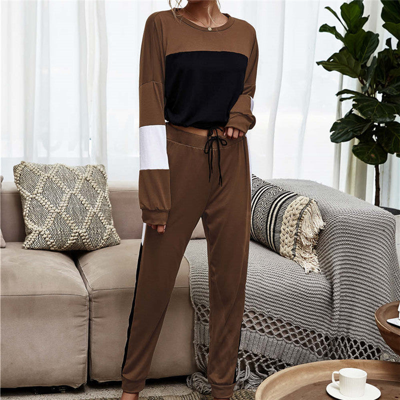 Conjunto de dos piezas de top y pantalón con bloques de color informales para mujer tallas S-XL