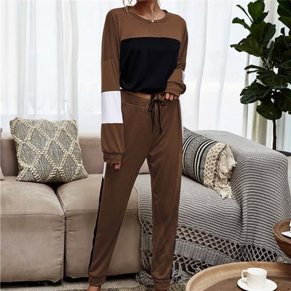 Conjunto de dos piezas de top y pantalón con bloques de color informales para mujer tallas S-XL