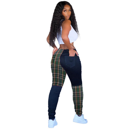 Pantalones casuales de patchwork de colores contrastantes de moda para mujer tallas S-XXL