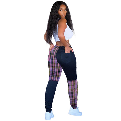 Pantalones casuales de patchwork de colores contrastantes de moda para mujer tallas S-XXL