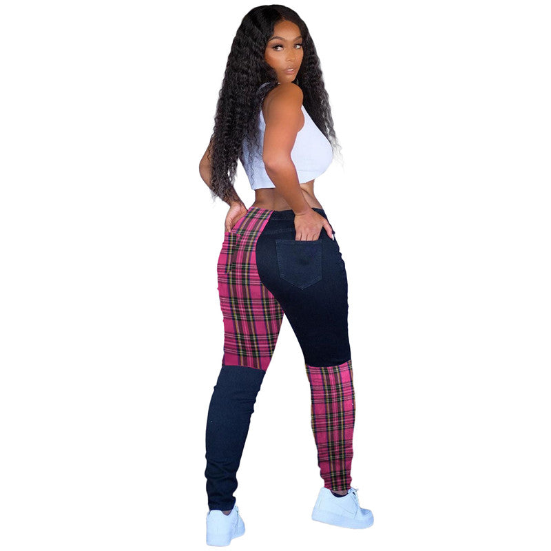 Pantalones casuales de patchwork de colores contrastantes de moda para mujer tallas S-XXL