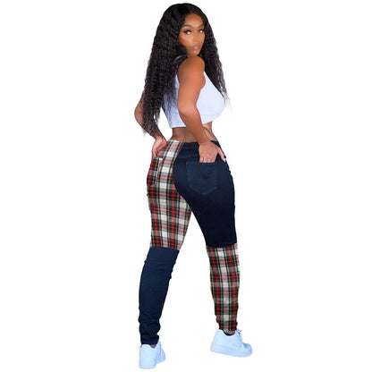 Pantalones casuales de patchwork de colores contrastantes de moda para mujer tallas S-XXL