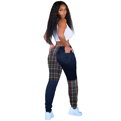 Pantalones casuales de patchwork de colores contrastantes de moda para mujer tallas S-XXL