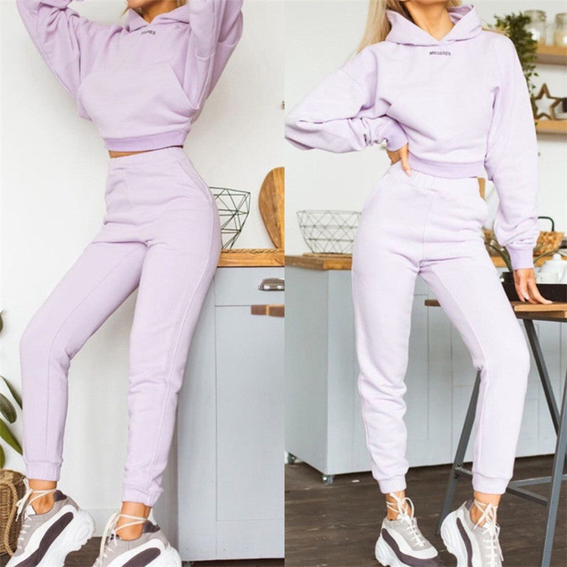 Conjunto informal de manga larga de color liso a la moda para mujer tallas S-XL