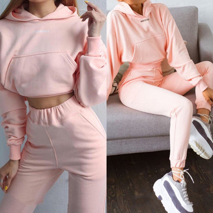 Conjunto informal de manga larga de color liso a la moda para mujer tallas S-XL