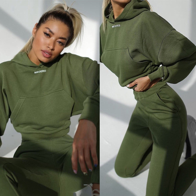 Conjunto informal de manga larga de color liso a la moda para mujer tallas S-XL