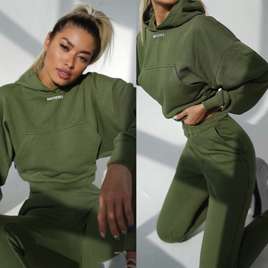 Conjunto informal de manga larga de color liso a la moda para mujer tallas S-XL