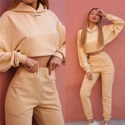 Conjunto informal de manga larga de color liso a la moda para mujer tallas S-XL