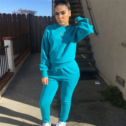 Conjunto de dos piezas de top y pantalón de color liso informal para mujer tallas S-2XL