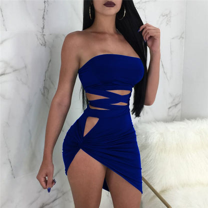 Conjunto de dos piezas de top y falda tubo con vendaje de color liso informal para mujer tallas S-XL
