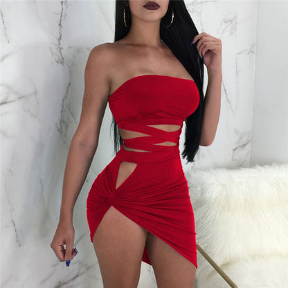 Conjunto de dos piezas de top y falda tubo con vendaje de color liso informal para mujer tallas S-XL