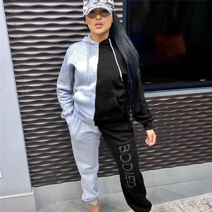 Conjunto de dos piezas con capucha y pantalón de color block para mujer, tallas S-2XL