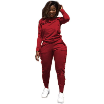 Conjunto de dos piezas de top y pantalón con volantes de color liso para mujer, tallas S-3XL