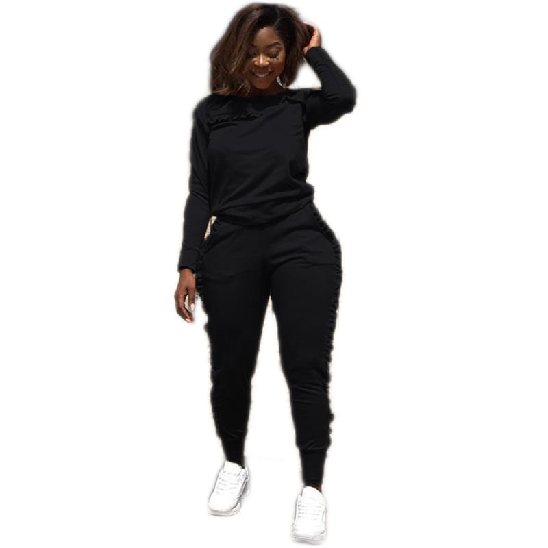 Conjunto de dos piezas de top y pantalón con volantes de color liso para mujer, tallas S-3XL