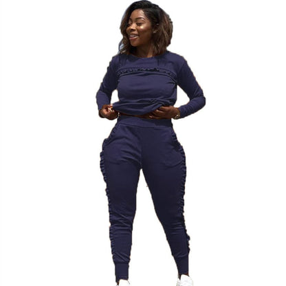 Conjunto de dos piezas de top y pantalón con volantes de color liso para mujer, tallas S-3XL