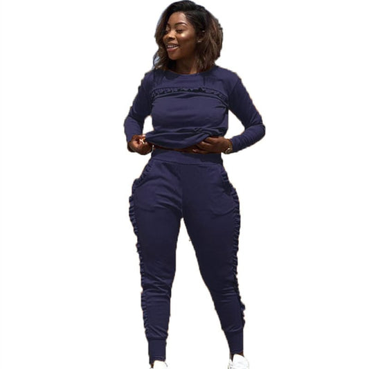 Conjunto de dos piezas de top y pantalón con volantes de color liso para mujer, tallas S-3XL